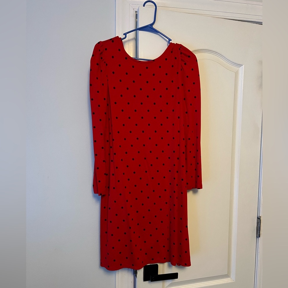 Old Navy Red and Black Polka Dot Long Sleeve Dress